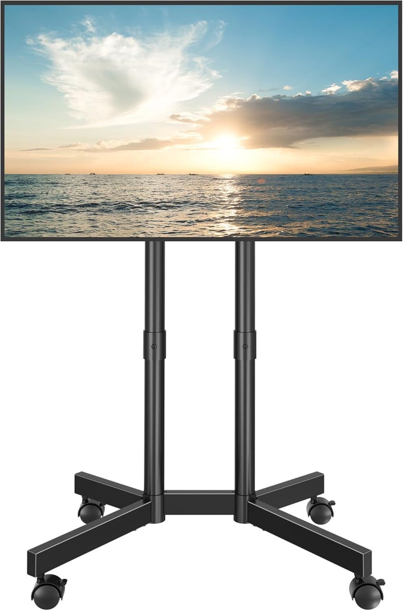 BONTEC Rolling TV Stand for 32-75 Inch TVs, Height Adjustable Mobile TV Cart on Wheels, Heavy Duty TV Stand Supports Up to 110lbs, Stable Dual-Column Design, Cable Management, Indoor, Outdoor - Image 1